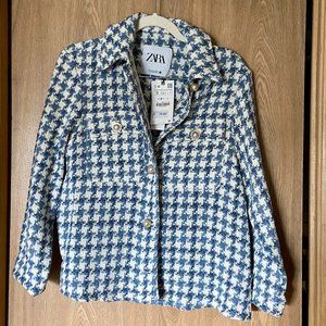 ZARA Blue and White Double Breasted Blazer | Size S